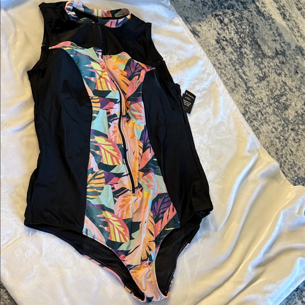 Torrid Black and Multicolor One Piece Swimsuit Size 22/24 (Torrid size 3)